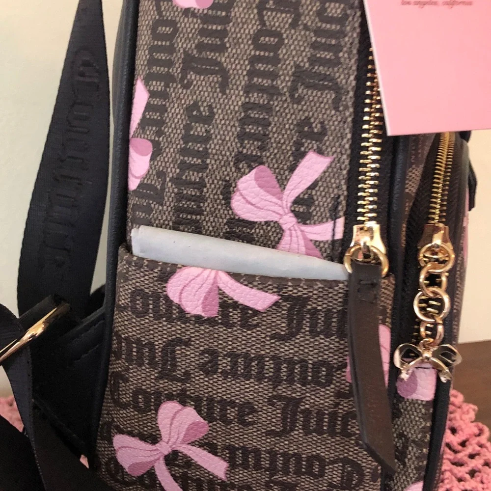 NWT Juicy Couture Simple Sweet Brown w/ Pink Bows Backpack